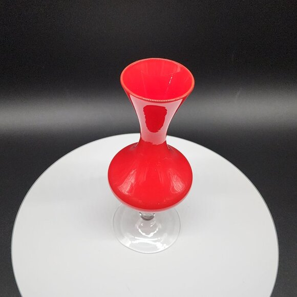 Vintage Red Glass Bud Vase With Clear Stem Solid Non Transparent Glass MCM 6.5" - Picture 3 of 7